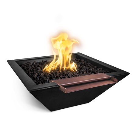 THE OUTDOOR PLUS 24 Square Maya Fire & Water Bowl - GFRC Concrete - Black - Match Lit with Flame Sense - Natural Gas OPT-24SFWWSFSML-BLK-NG